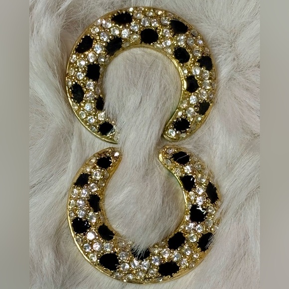 Vintage Rhinestone Crystal and Black Enamel Earrings - Picture 8 of 17